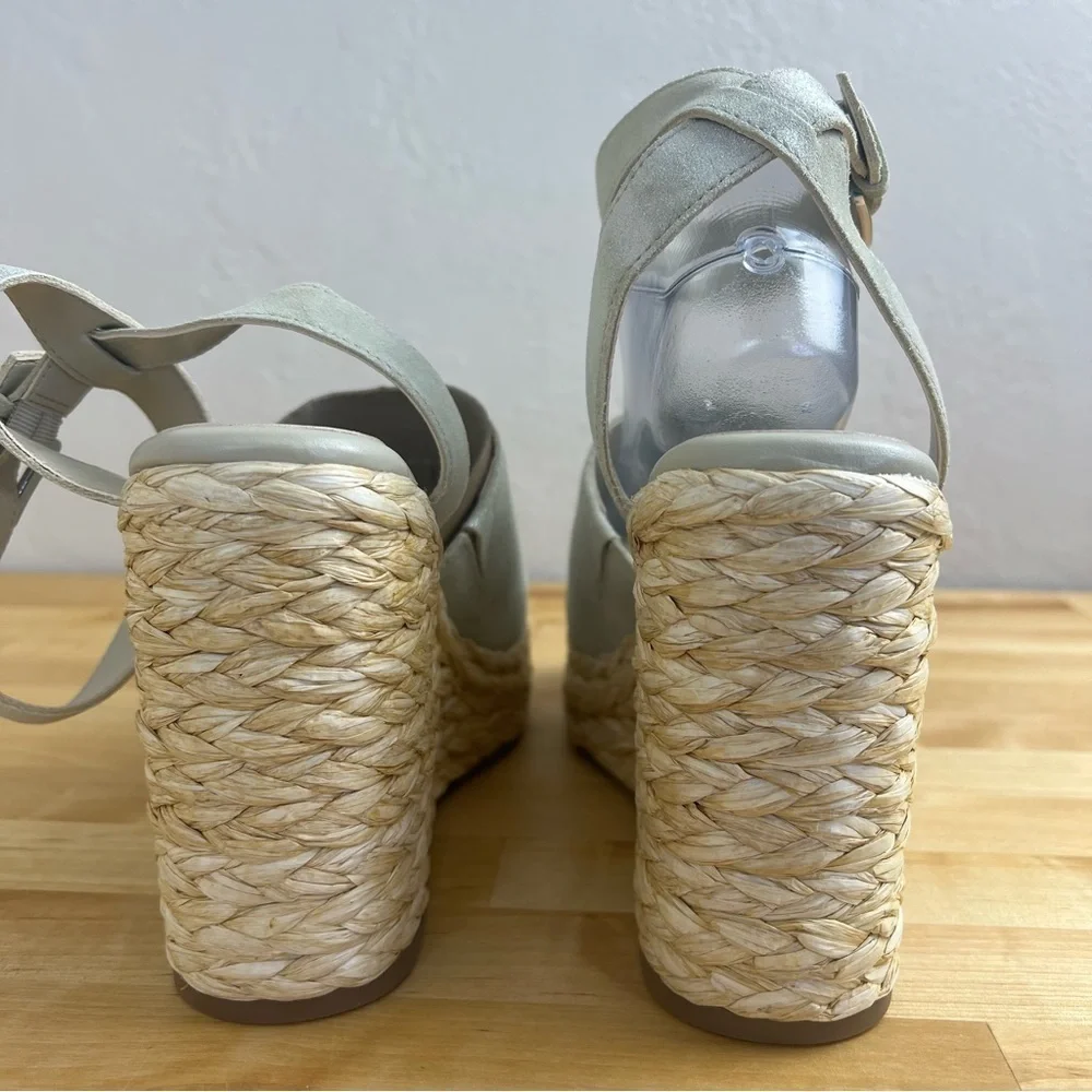 NEW Marc Fisher Nelly Light Natural Platform Wedge Espadrille Sandals Size 9.5